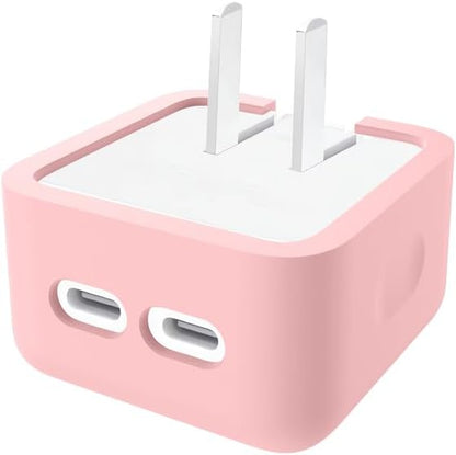 Silicone Protective Case Cover for Apple 35W Double USB-C Power Adapter,Shockproof Drop-Resistant Dust-Proof All-Round Protection Skin Shell (Pink)