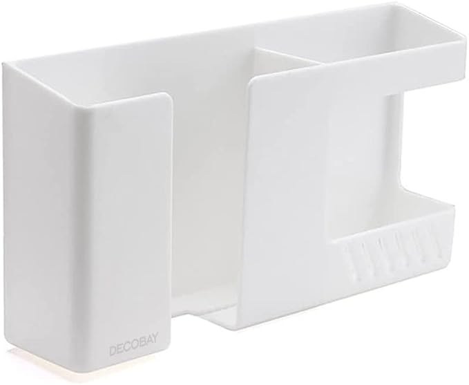 Strong Adhesive Wall Mount Phone Holder D3 Punch-Free Bedside Phone Shelf with Charging Port, Sticky Remote Control Storage Box, Bathroom & Kitchen Wall Organizer (2 Pack-White)