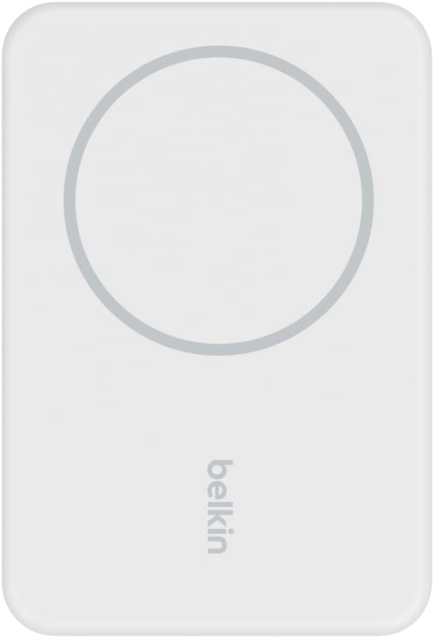Belkin Portable Charger, Wireless Power Bank 5000 mAh MagSafe Charger 7.5W, Built-in Pop-up Kickstand - iPhone 17, Air, Pro, Pro Max, AirPods, Apple Watch, Google Pixel 10, etc. - White