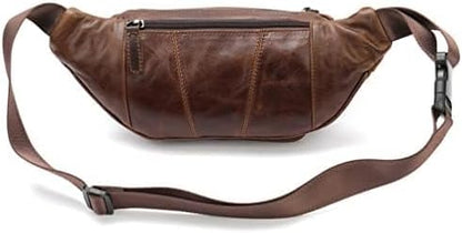Leather Fanny Pack Waist Bag for Men Women Outdoor Travel Hiking Camping Walking Running Hip Bum Belt Slim Cell Phone Purse Wallet Pouch Coffee