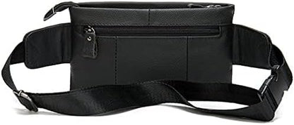 Hebetag Leather Waist Pack Fanny Bag for Men Women Outdoor Travel Sports Running Walking Hiking Hip Bum Belt Slim Cell Phone Purse Casual Waist Wallet Pouch (#05Black)