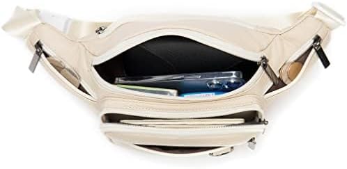 Leather Fanny Pack Waist Bag for Men Women Outdoor Travel Hiking Camping Walking Running Hip Bum Belt Slim Cell Phone Purse Wallet Pouch (#03Beige)