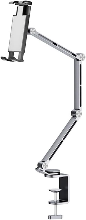 Heavy Duty Phone/Tablet Metal Holder Adjustable Foldable Stand for Desk/Bed Aluminum Universal Lazy Bracket 360° Rotation Flexible Long Arm for 4-13 Inch Devices (Grey, CT9)