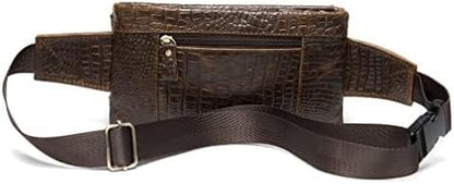 Hebetag Leather Waist Bag Fanny Pack for Men Women Travel Outdoor Hunting Hiking Climbing Multi-Purpose Hip Bum Belt Slim Cell Phone Purse Wallet Pouch, Deep Brown