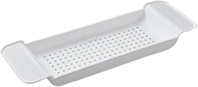 Bathtub Caddy Tray, Expandable Bath Shelf, Adjustable Size from 21.9 to 31 inches Plastic Bathtub Storage Rack, Bathtub Accessories & Bathroom Gadgets, Bath Tub Tray for Kitchen Bathroom (White)