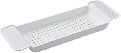 Bathtub Caddy Tray, Expandable Bath Shelf, Adjustable Size from 21.9 to 31 inches Plastic Bathtub Storage Rack, Bathtub Accessories & Bathroom Gadgets, Bath Tub Tray for Kitchen Bathroom (White)