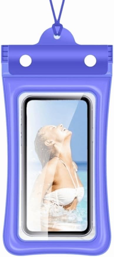 Floating Waterproof Phone Case Full View Swimming Bag Transparent Dry Cover for Underwater Snow Rainforest Use(Dark Blue)