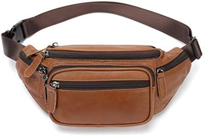 Leather Fanny Pack Waist Bag for Men Women Outdoor Travel Hiking Camping Walking Running Hip Bum Belt Slim Cell Phone Purse Wallet Pouch (#03Brown)
