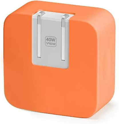 Soft Silicone Charger Case Compatible with Apple 40W Dynamic Power Adapter (60W Max) for iPhone Series & MacBook Air 13/13.6/15 M5 A3448 A3449, Shockproof Anti‑Scratch Protective Cover, Orange