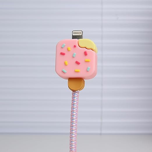 Compatible with iPhone 18W/20W USB-C Charger Protector Cover, 3D Cute Cartoon Charger Case for Apple iPhone 20W USB-C Power Adapter and Lightning Cable Protective Wire Saver (Pink Ice Cream)