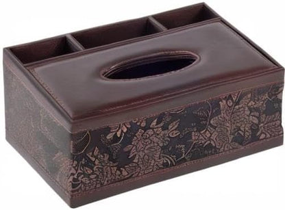 Multifunction PU Leather Tissue Box Holder/Cover Rectangular Upgrade Large Size Stationery Napkin Remote Control Storage Box,Facial Tissue Dispenser Organizer Caddy Home Office Supplies (Retro)
