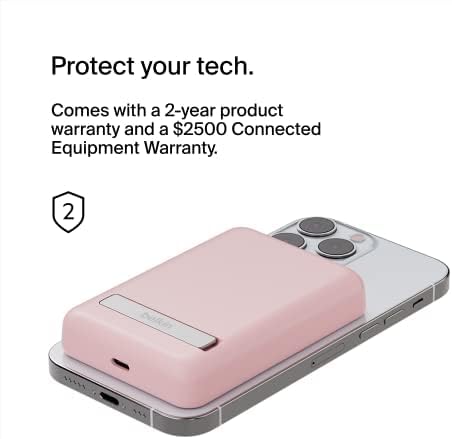 Belkin Portable Charger, Wireless Power Bank 5000 mAh MagSafe Charger 7.5W, Built-in Pop-up Kickstand - iPhone 17, Air, Pro, Pro Max, iPhone 16, AirPods, Apple Watch, Google Pixel 10, etc. - Pink