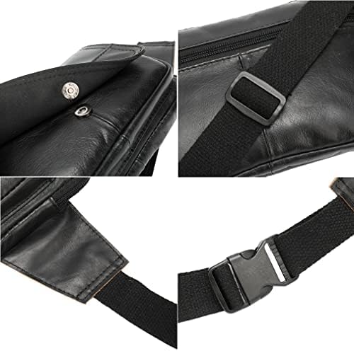 Hebetag Leather Waist Pack Fanny Bag for Men Women Outdoor Travel Sports Running Walking Hiking Hip Bum Belt Slim Cell Phone Purse Casual Waist Wallet Pouch (#13Black)