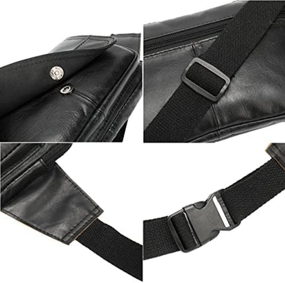 Hebetag Leather Waist Pack Fanny Bag for Men Women Outdoor Travel Sports Running Walking Hiking Hip Bum Belt Slim Cell Phone Purse Casual Waist Wallet Pouch (#13Black)