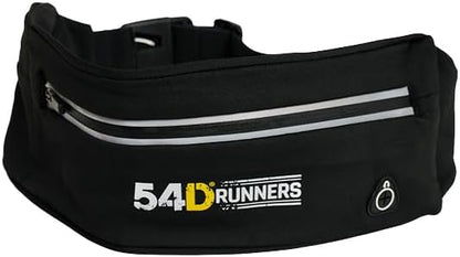 54D Slim Running Belt,Fanny Pack,Waist Pack Bag, Reflective Runners Belt, Jogging Pocket Belt, Travelling Money Phone Holder for Running, Black.