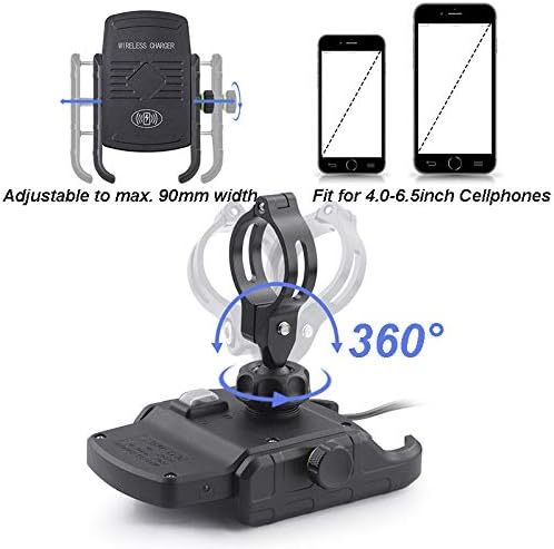 iMESTOU Motorcycle Wireless Charger Phone Mount Waterproof Handlebar Qi Charging Phone Holder 360 Rotatable for 3.5-6.5 Inch Cellphones Work with 12V/24V Vehicles
