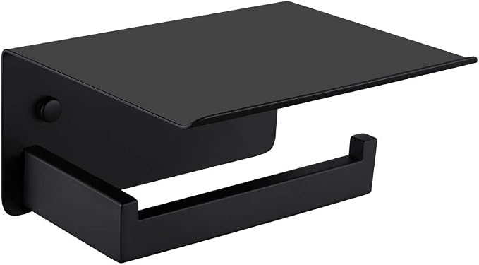 APLusee Toilet Paper Holder with Shelf Matte Black, 304 Stainless Steel Tissue Holder, Wall Mounted
