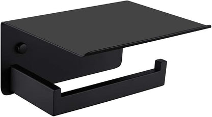 APLusee Toilet Paper Holder with Shelf Matte Black, 304 Stainless Steel Tissue Holder, Wall Mounted