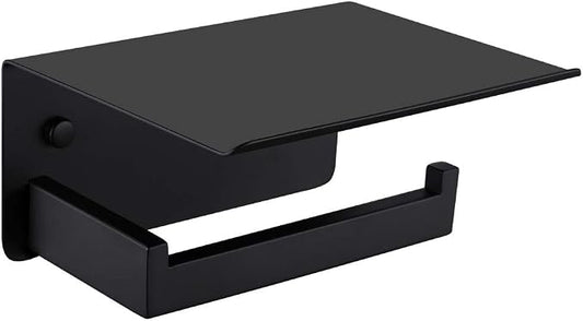 APLusee Toilet Paper Holder with Shelf Matte Black, 304 Stainless Steel Tissue Holder, Wall Mounted