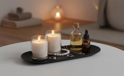 KUMGROT Candle Plate Stainless Steel Candle Tray Candle Holder Plate Decorative Small Bathroom Sink Vanity Trays Candle Dish for Jewelry Candle Trimmer (9 Inch Black)