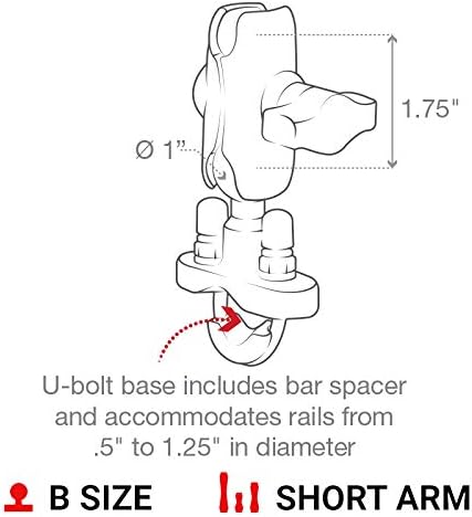 RAM Mounts X-Grip Large Phone Mount with Handlebar U-Bolt Base RAM-B-149Z-A-UN10U with Short Arm for Motorcycle, ATV/UTV, Bike