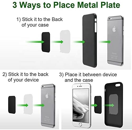 SALEX Replacement Metal Plates Set 4 Pack for Magnetic Car Phone Holders, Wall, Air Vent Mounts, Cases, Magnets. Kit of 2 Black Round and 2 Rectangular Iron Discs Without Holes. 3M Adhesive Backing.