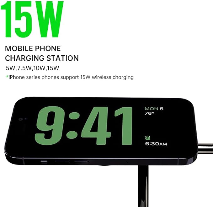 4 in1 Magnetic Wireless Charging Stand, 15W Fast Charging，with Neutral Light Design for iPhone 17/16、15/14/13/12 Series, iWatch and Sansung Watch, Airpods and Samsung TWS (T256-Black)