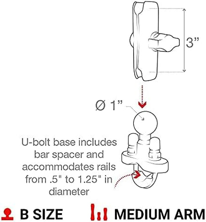 RAM Mounts X-Grip Phone Mount with Handlebar U-Bolt Base RAM-B-149Z-UN7U , Medium Arm for Motorcycle, ATV/UTV, Bike