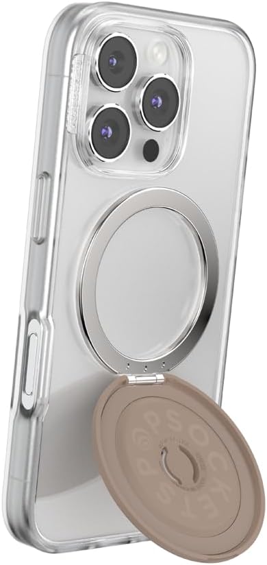 PopSockets Kick-Out Grip for MagSafe, Adjustable Kickstand for Portrait or Landscape, Magnetic Stand, Brown - Latte
