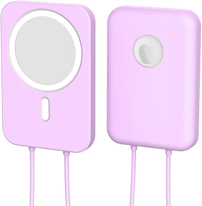 2 Pack DAYJOY Soft Liquid Silicone Protective Case Cover Compatible with Apple MagSafe Battery Pack, Slim and Lightweight Anti-Scratch Shockproof Skin Sleeve with Lanyard (Sky Blue+Purple)