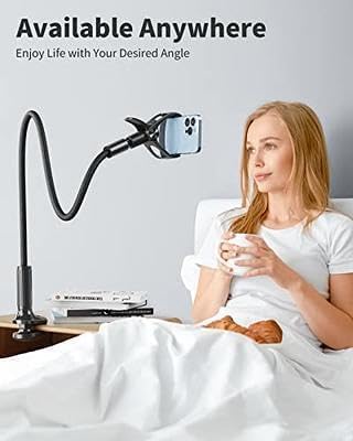 Gooseneck Universal Phone Holder for Bed, Desk, Headboard, Bed, Bedside, Table, Lazy Bracket Flexible Gooseneck Long Arm Stand 360 Adjustable , Overhead Cell Phone Clamp Mount, for All 3.5-7” Devices