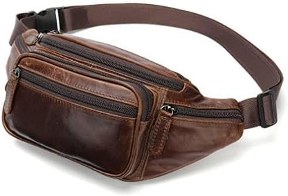 Leather Fanny Pack Waist Bag for Men Women Outdoor Travel Hiking Camping Walking Running Hip Bum Belt Slim Cell Phone Purse Wallet Pouch Coffee