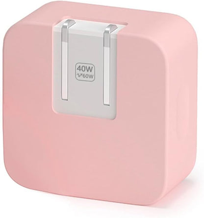 40W Soft Silicone Charger Case Compatible with Apple 40W Dynamic Power Adapter (60W Max) for iPhone Series, MacBook Air 13/15 Inch M5 A3448 A3449, Apple Watch, Anti-Fall Protective Cover, Pink