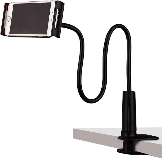 “Gooseneck Phone Holder with Clamp Mount – 360° Flexible Arm Stand for iPhone & Android, Desk Phone Mount”