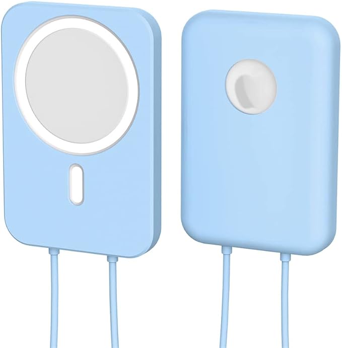2 Pack DAYJOY Soft Liquid Silicone Protective Case Cover Compatible with Apple MagSafe Battery Pack, Slim and Lightweight Anti-Scratch Shockproof Skin Sleeve with Lanyard (Sky Blue+Purple)