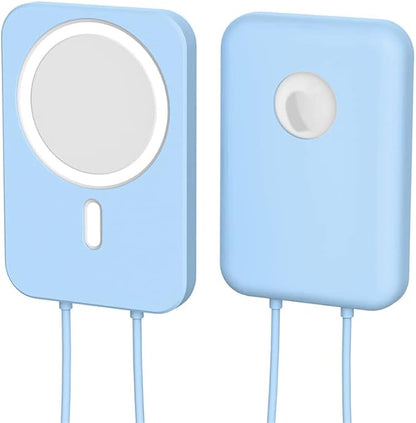 2 Pack DAYJOY Soft Liquid Silicone Protective Case Cover Compatible with Apple MagSafe Battery Pack, Slim and Lightweight Anti-Scratch Shockproof Skin Sleeve with Lanyard (Sky Blue+Purple)