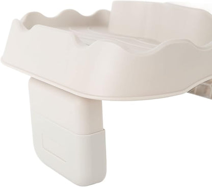 Tiiyee Hot Tub Table Tray, Inflatable Spa Drink Holder Snacks Tray Nonslip Caddy Holds 2 Drinks Adjustable Width for Outdoor Pool Hotub All Weather Aboveground Bathtub with Drain Holes(Beige)