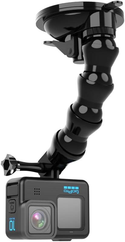 Flexible Gooseneck Extension Suction Cup Car Mount Holder with Phone Holder for Gopro Hero 13/12/11/10, DJI Osmo Action 6/5 Pro/4/3 and More Action Cameras, iPhone 16/15/14/13, Samsung and More Phones
