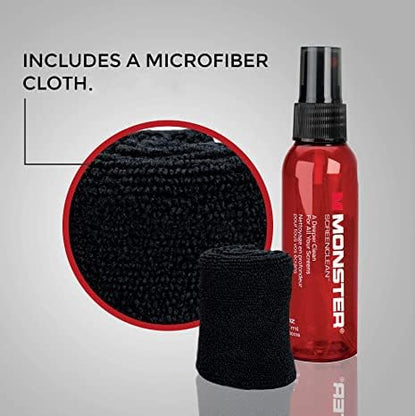 Monster Screen Cleaner Kit, 60 mL, Microfiber Cloth, for HDTVs, Tablets, Laptops, Smartphones, Eyeglasses