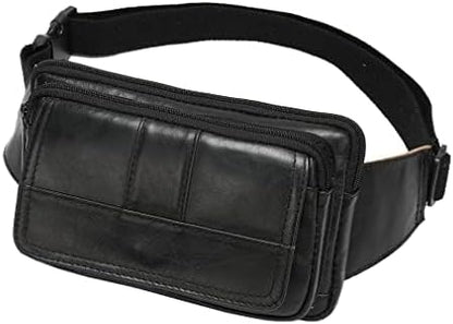 Hebetag Leather Waist Pack Fanny Bag for Men Women Outdoor Travel Sports Running Walking Hiking Hip Bum Belt Slim Cell Phone Purse Casual Waist Wallet Pouch (#13Black)