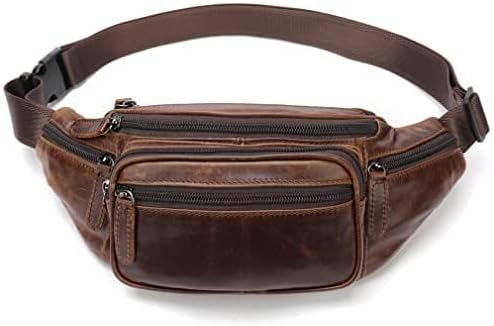 Leather Fanny Pack Waist Bag for Men Women Outdoor Travel Hiking Camping Walking Running Hip Bum Belt Slim Cell Phone Purse Wallet Pouch Coffee
