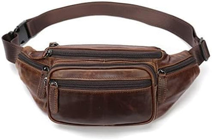 Leather Fanny Pack Waist Bag for Men Women Outdoor Travel Hiking Camping Walking Running Hip Bum Belt Slim Cell Phone Purse Wallet Pouch Coffee