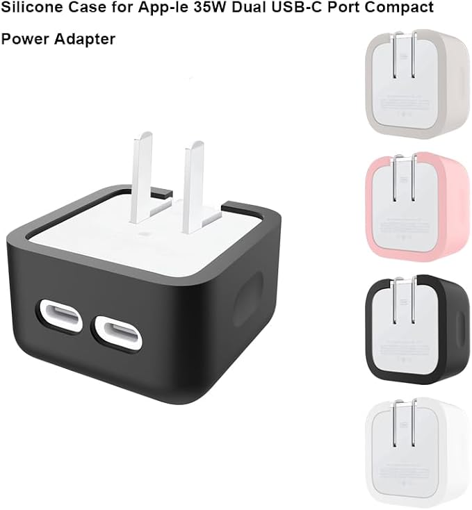 Silicone Protective Case Cover for Apple 35W Double USB-C Power Adapter,Shockproof Drop-Resistant Dust-Proof All-Round Protection Skin Shell (Black)