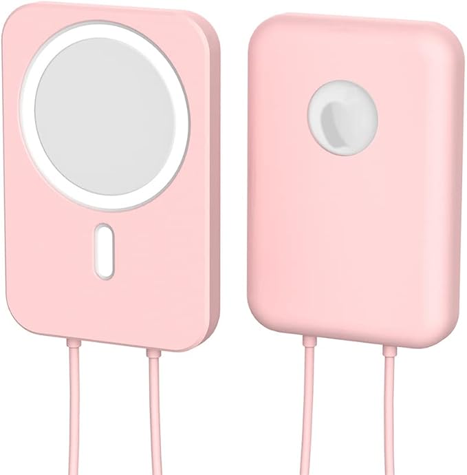 2 Pack DAYJOY Soft Liquid Silicone Protective Case Cover Compatible with Apple MagSafe Battery Pack, Slim and Lightweight Anti-Scratch Shockproof Skin Sleeve with Lanyard (red+Pink)