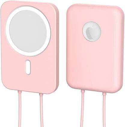 2 Pack DAYJOY Soft Liquid Silicone Protective Case Cover Compatible with Apple MagSafe Battery Pack, Slim and Lightweight Anti-Scratch Shockproof Skin Sleeve with Lanyard (red+Pink)