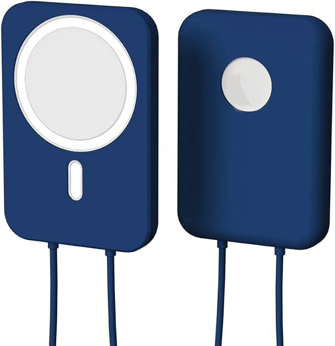 2 Pack DAYJOY Soft Liquid Silicone Protective Case Cover Compatible with Apple MagSafe Battery Pack, Slim and Lightweight Anti-Scratch Shockproof Skin Sleeve with Lanyard (Black+Blue)