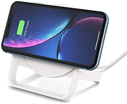 Belkin Quick Charge 10W Wireless Charger - Qi-Certified Charger Stand for iPhone, Samsung Galaxy - Charge While Listening to Music, Streaming Videos, & Video Calling - Includes AC Adapter - White