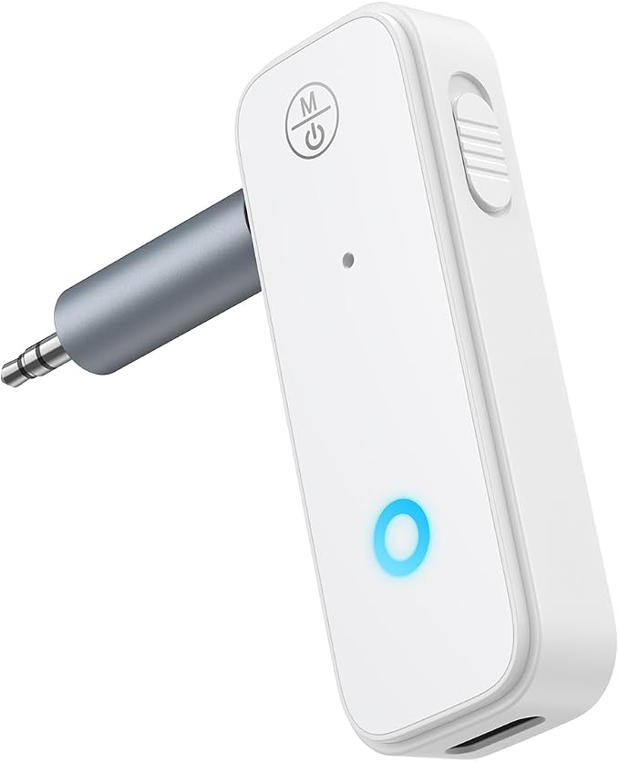 JXTZ Bluetooth Aux Adapter for Car, 2 in 1 Bluetooth Transmitter Receiver for Hands-Free Call, Noise Cancelling 3.5mm AUX Wireless 5.3 Receiver for Car Home Audio System Headphones White