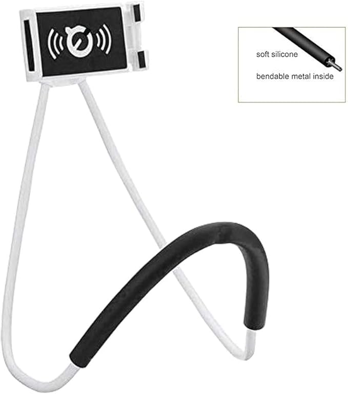 Chapter Seven Universal Smart Mobile Phone Stand,Hanging on Neck Cell Phone Mount Holder, Flexible Lazy Bracket DIY Free Rotating for Multiple Functions (White)
