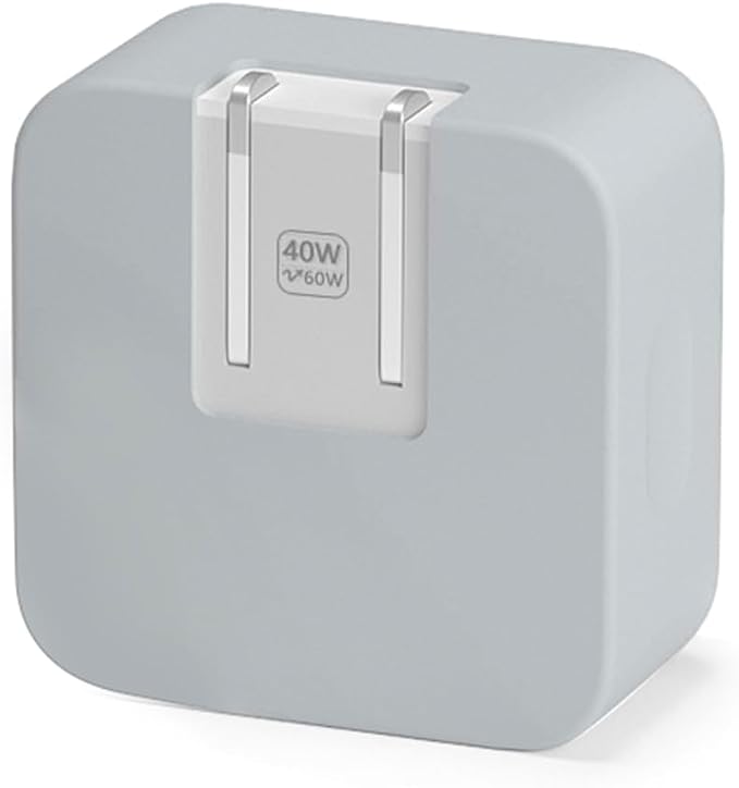 40W Soft Silicone Charger Protective Cover Compatible with iPhone 17/16 Series, MacBook Air 13/13.6/15 Inch M5 A3448 A3449, Apple Watch, for Apple 40W Dynamic Power Adapter (60W Max), Grey
